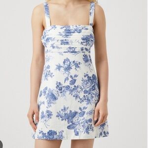 A&F Blue Floral Print Emerson Linen Blend Mini Skort Dress Size X-Large Tall